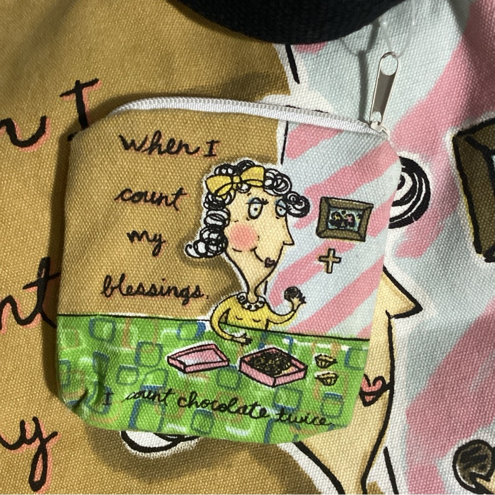 When I Count My Blessings I Count Chocolate Twice Canvas Tote Bag w/ Coin Bag - Picture 6 of 13